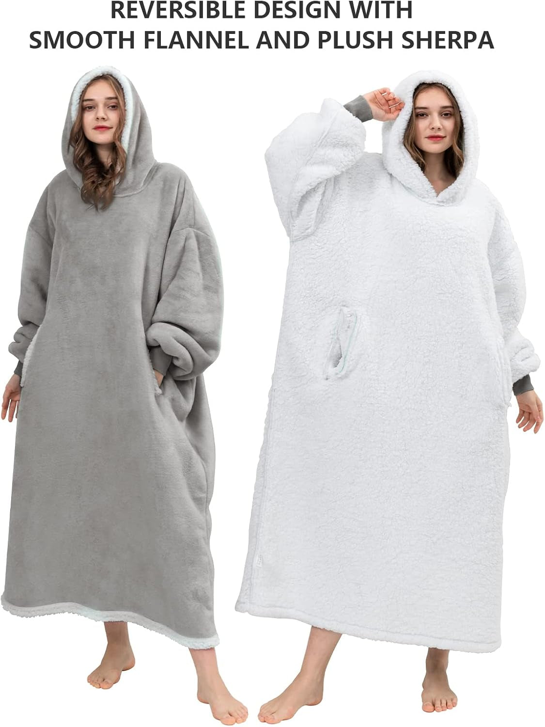 Blanket Hoodie Wearable Blanket, Super Soft Warm Oversized Blanket Sweatshirt Flannel Sherpa Blanket