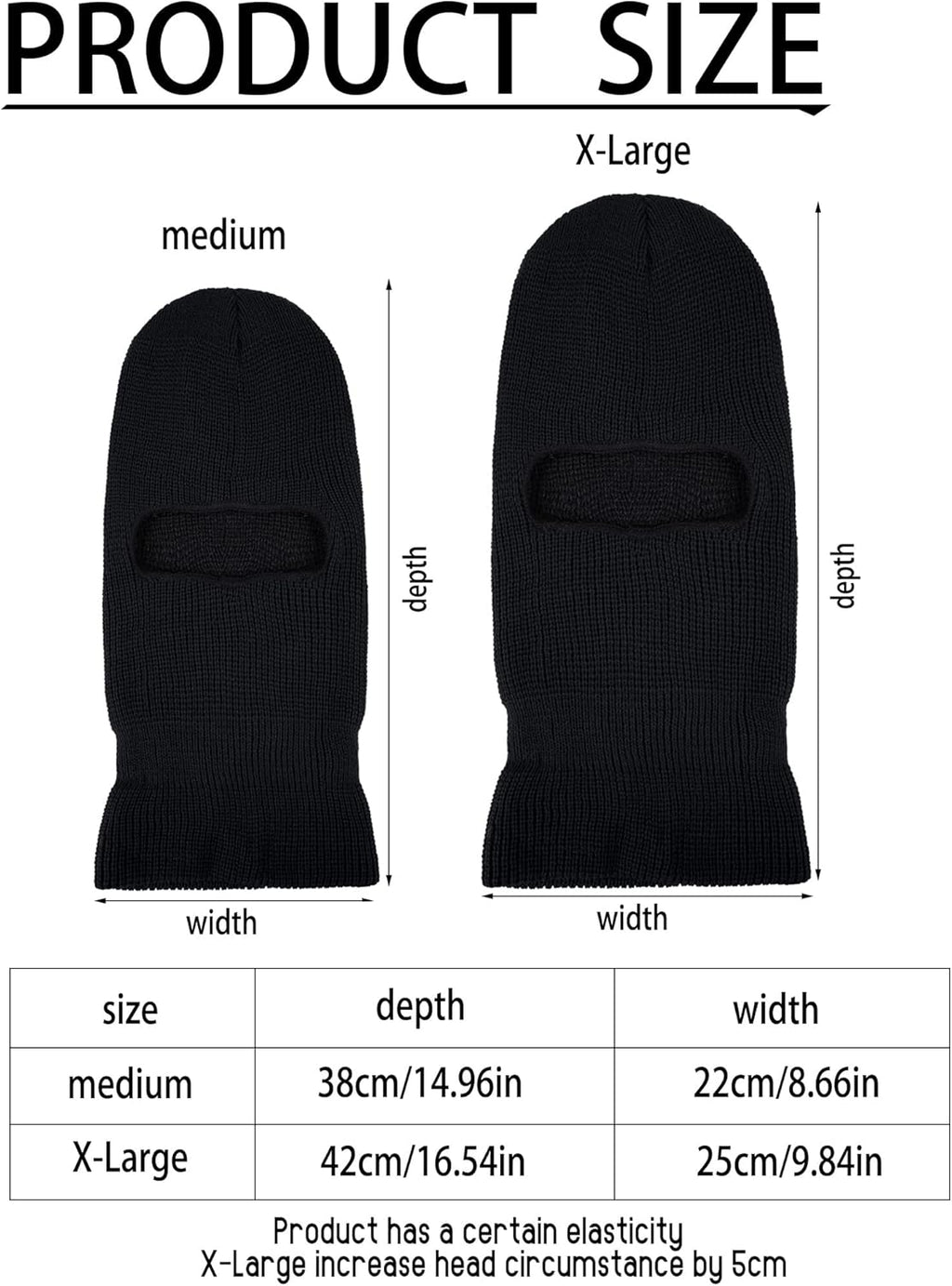 1 Hole Ski Mask Winter Knitted Balaclava Warm Full Face Mask Windproof Head Cover for Men Women Sports Outdoor