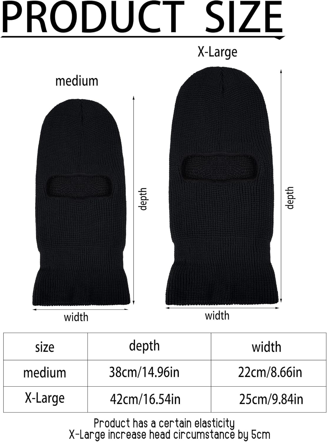 1 Hole Ski Mask Winter Knitted Balaclava Warm Full Face Mask Windproof Head Cover for Men Women Sports Outdoor