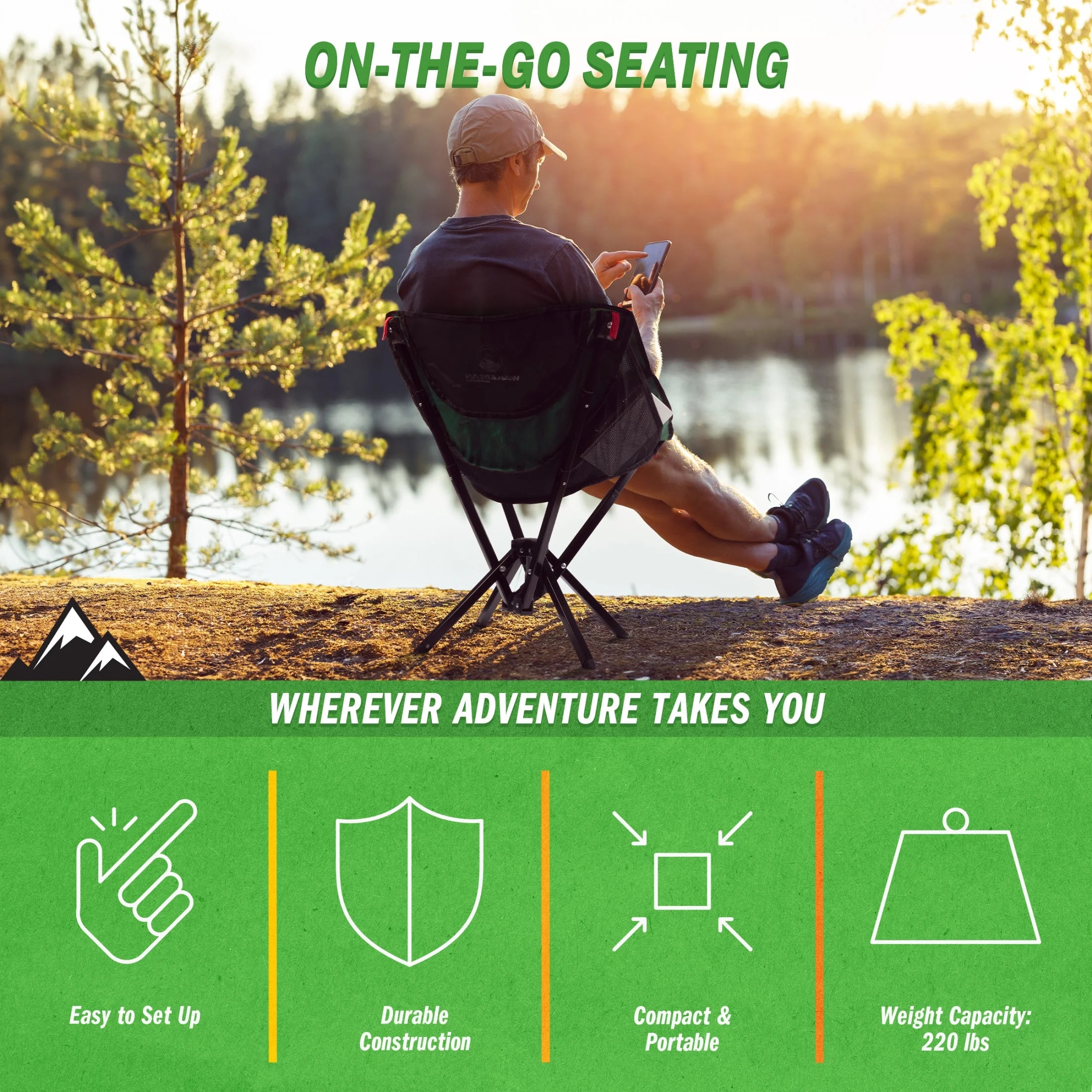 Outdoors Camping Chair - Lightweight Backpacking Chair, Green
