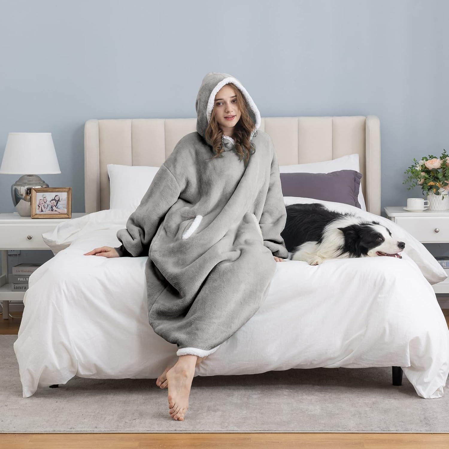 Blanket Hoodie Wearable Blanket, Super Soft Warm Oversized Blanket Sweatshirt Flannel Sherpa Blanket