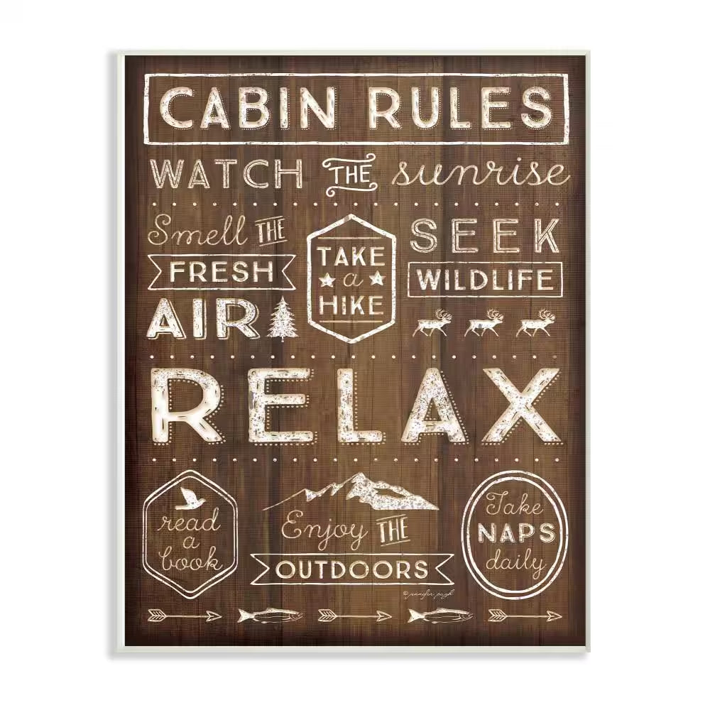 10 In. X 15 In. "Outdoors Cabin Rules" by Jennifer Pugh Printed Wood Wall Art