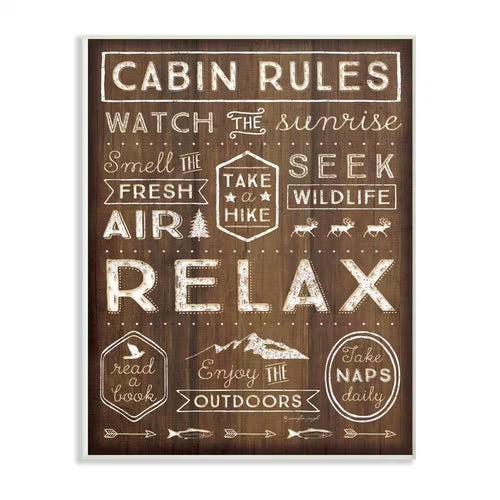 10 In. X 15 In. "Outdoors Cabin Rules" by Jennifer Pugh Printed Wood Wall Art