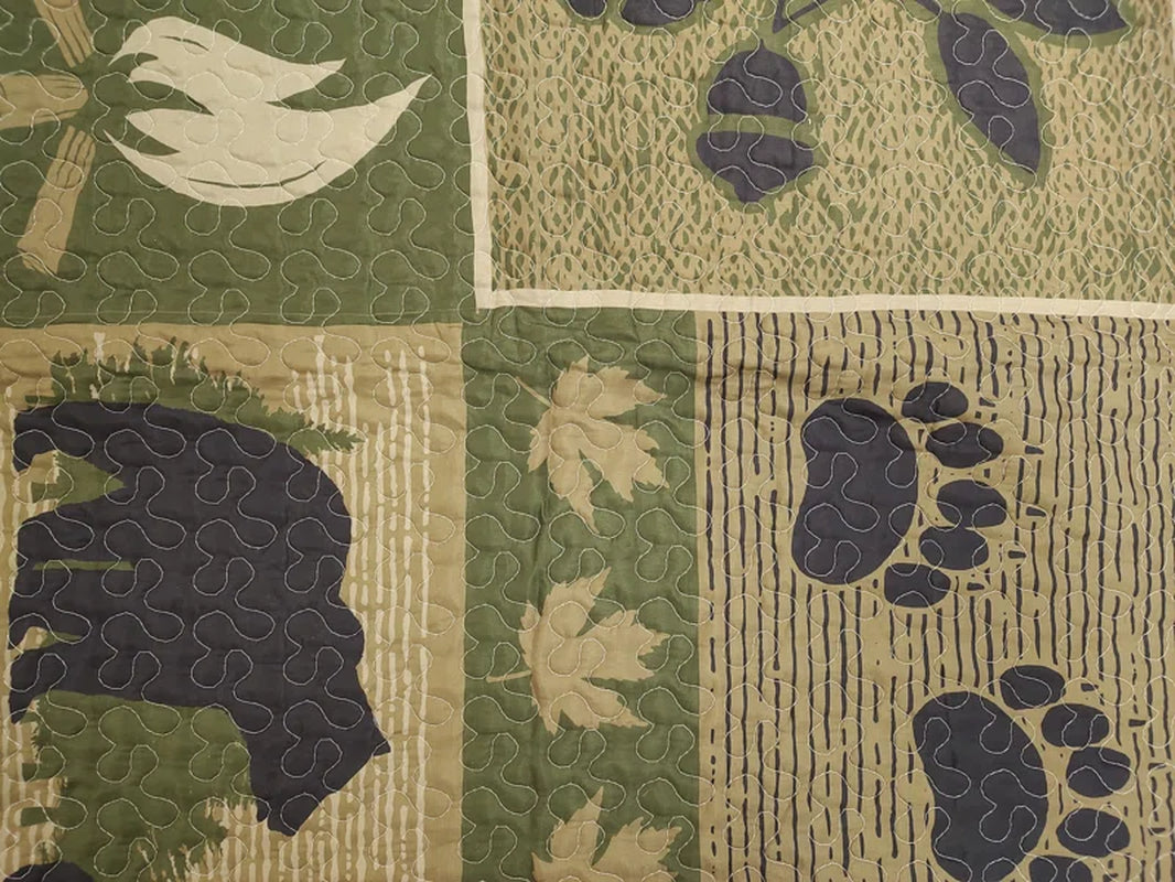 Bear Camp Patchwork Black Bear Woodland Forest Camping Outdoors Themed Decorative Quilt Bedding Set
