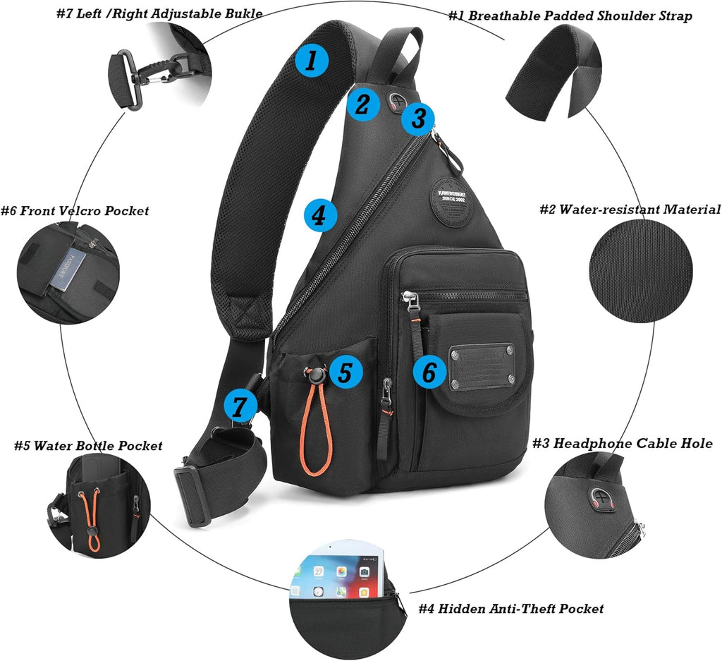 Sling Bag Backpack, 13.3'' 14.1'' Laptop Bag Crossbody Shoulder Chest Backpacks Travel Outdoors for Men Women