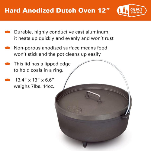 12-Inch Hard Anodized Dutch Oven | Heavy-Duty, Non-Reactive, Rust-Free | Perfect for Open Fire, Camp Coals, Home Oven Use | Dutch Oven for Sourdough Bread, Stews, Soups and More