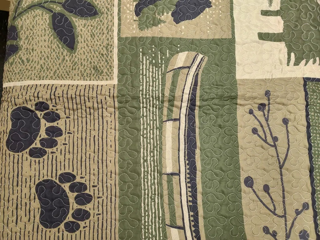 Bear Camp Patchwork Black Bear Woodland Forest Camping Outdoors Themed Decorative Quilt Bedding Set