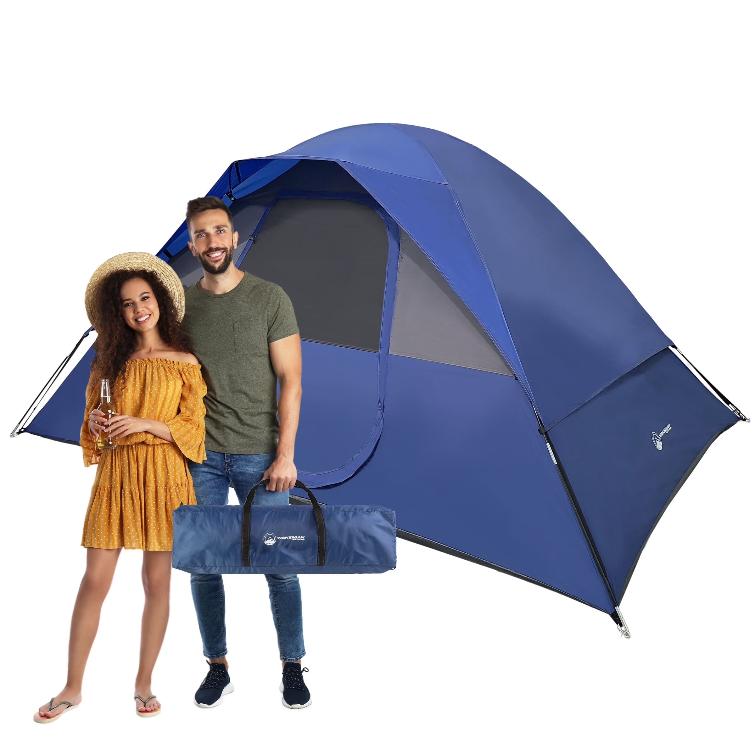 Outdoors 5 Person Camping Tent with Rain Fly and Carrying Bag, Blue