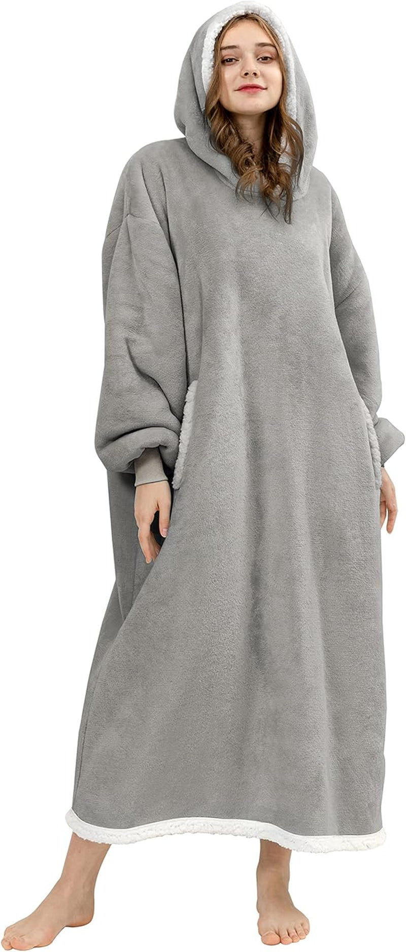 Blanket Hoodie Wearable Blanket, Super Soft Warm Oversized Blanket Sweatshirt Flannel Sherpa Blanket