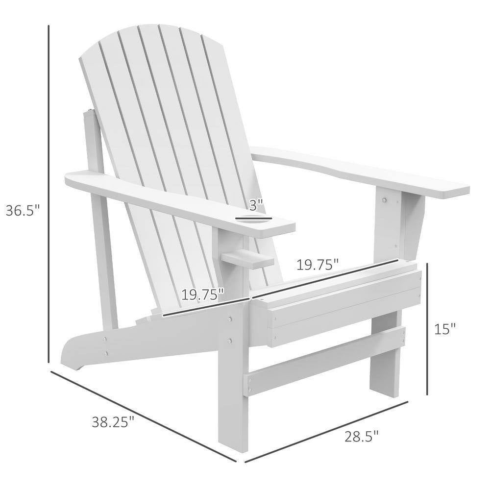 Versatile Outdoor Wood White Adirondack Patio Lawn Chair with Cup Holder, Weather Resistant for Outdoors